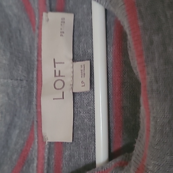 LOFT Women's Sweater in Gray and Coral Stripes - Picture 2 of 3
